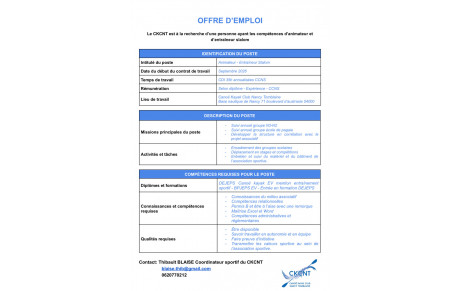 Le Canoë Kayak Club de Nancy recrute un(e) animateur(trice) / entraîneur(e) slalom pour encadrer les séances, accompagner les athlètes et participer au développement du club.Poste idéal pour une personne passionnée, souhaitant s’investir dans un projet sp